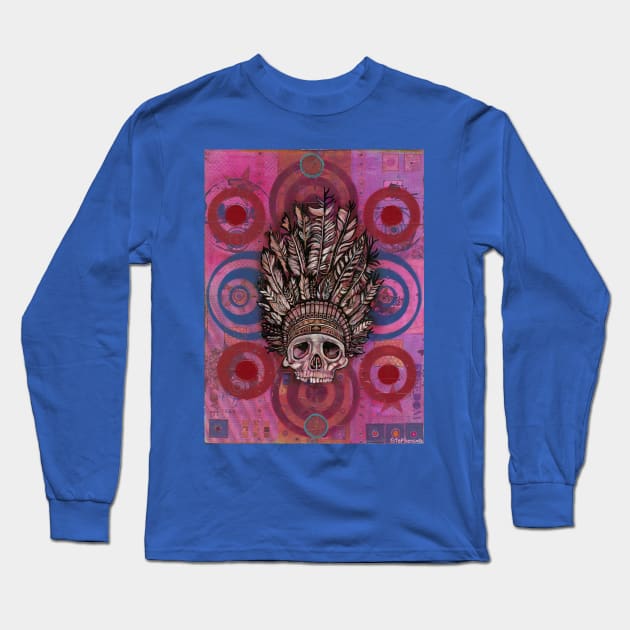 Pink Indian Skull Long Sleeve T-Shirt by Raybomusic01